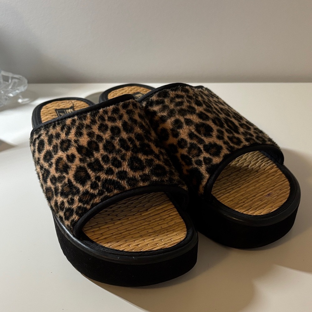 Leopard Print Platform Slides